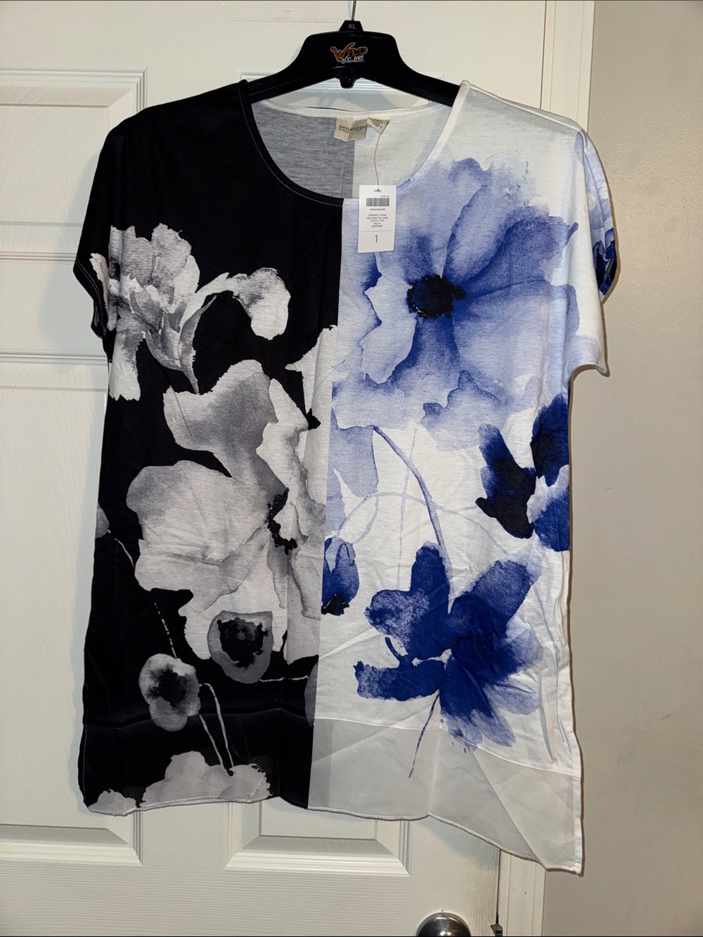 Mixed Floral Short Sleeve Blouse - Blue & Black